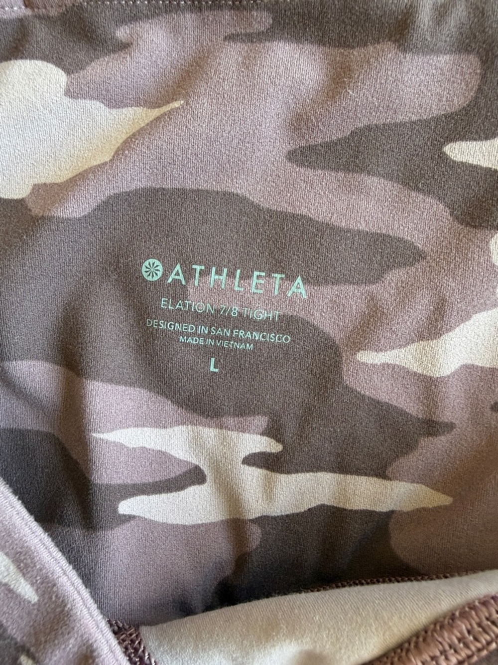 Athleta Elation 7/8 Leggings L Mauve Purple Camo High Rise Yoga Pants - Picture 3 of 11